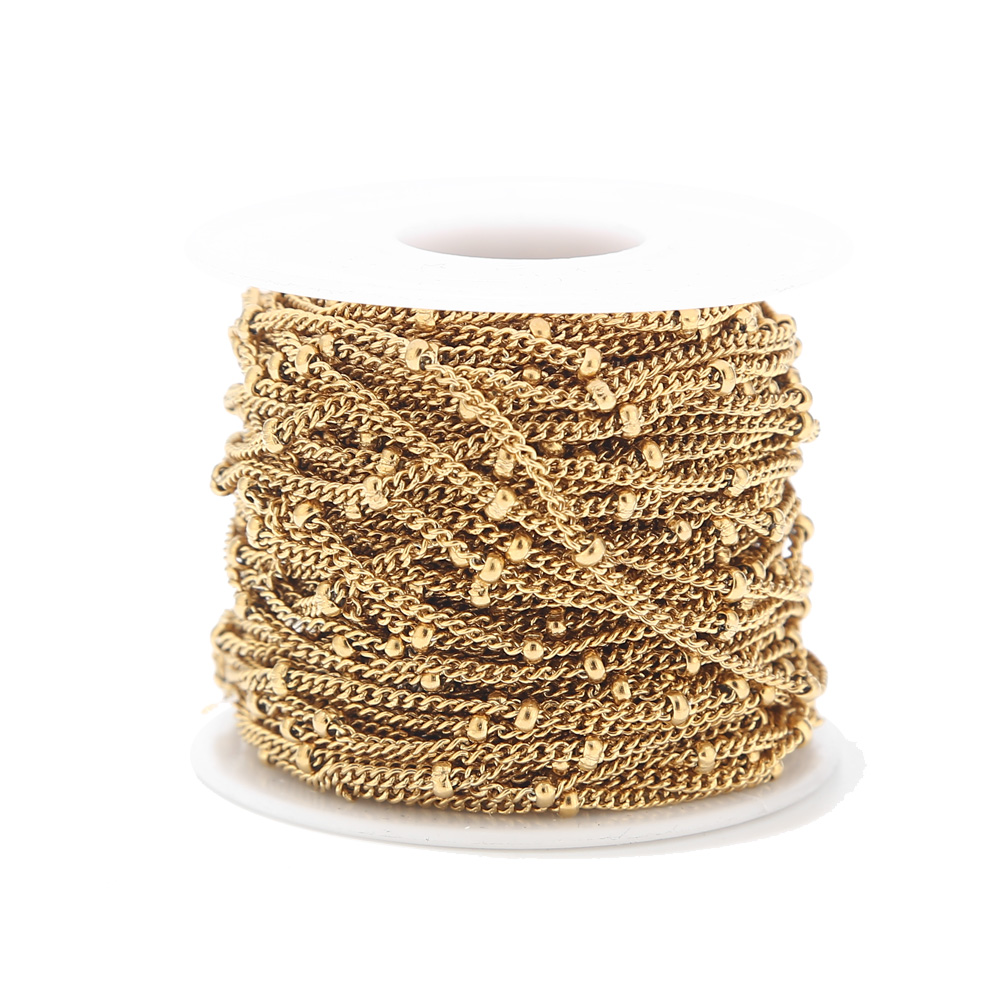 Beaded Anklet Chain - 2 Meters Stainless Steel Gold Tone