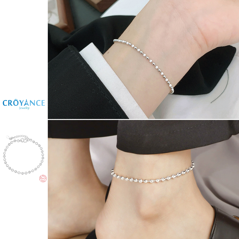 Beaded Anklet Chain - Classic Simple 925 Sterling Silver Small