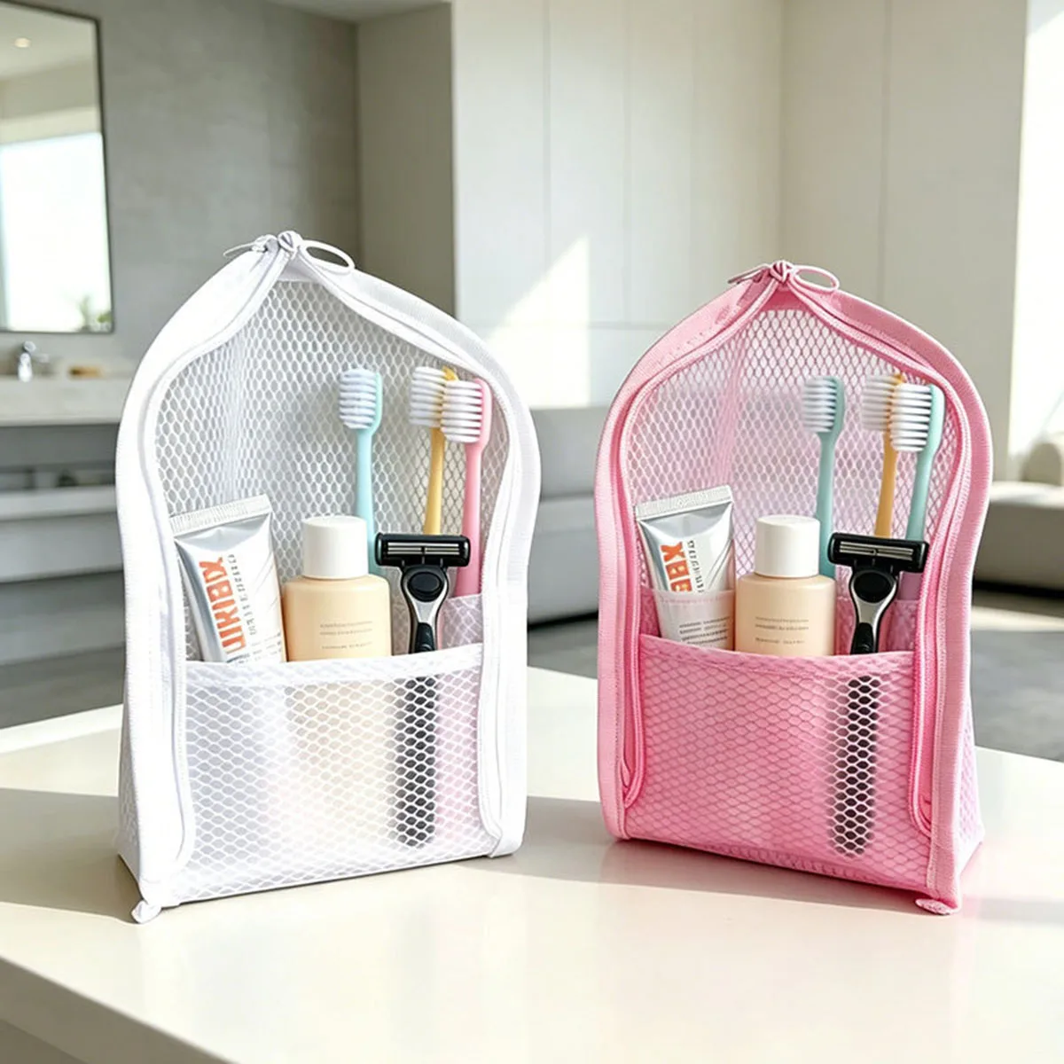 Women Accessories Organizer - Standing Mesh Toiletry Bag for Travel