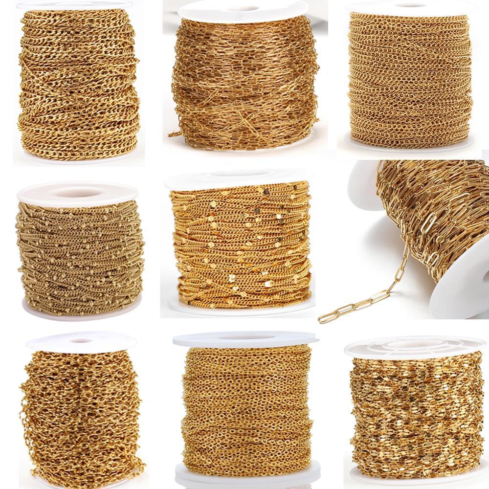 Beaded Anklet Chain - 2Meters Stainless Steel Link Cable Gold