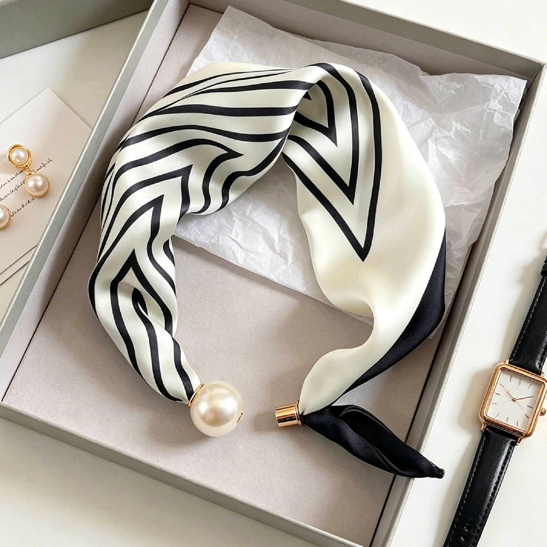 Women'S Accessories For Neck - Elegant Chic Pearl Stripe Scarfs Women
