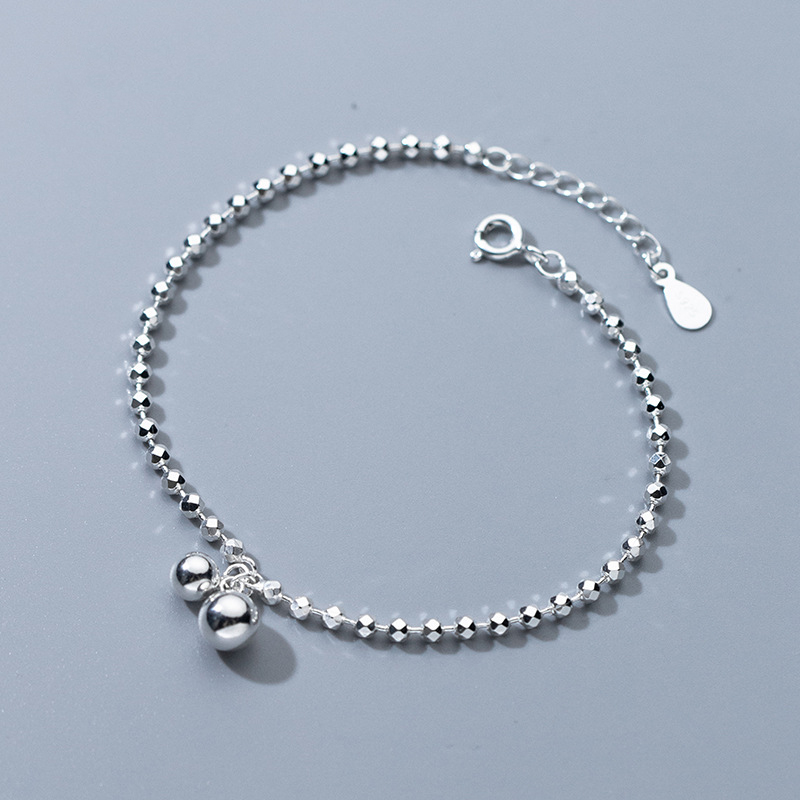 Beaded Anklet Chain - 925 Sterling Silver Diamond-Cut Round Bead