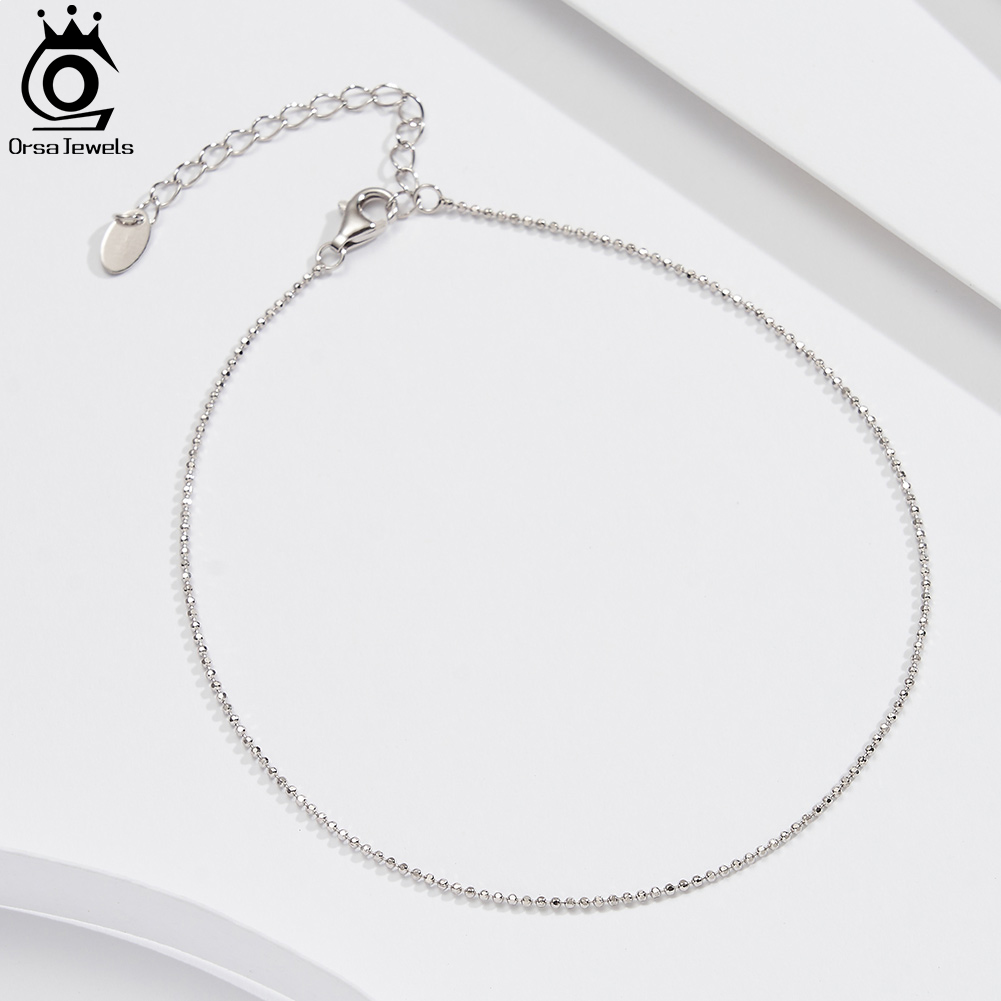 Beaded Anklet Chain - ORSA JEWELS 925 Sterling Silver 1mm