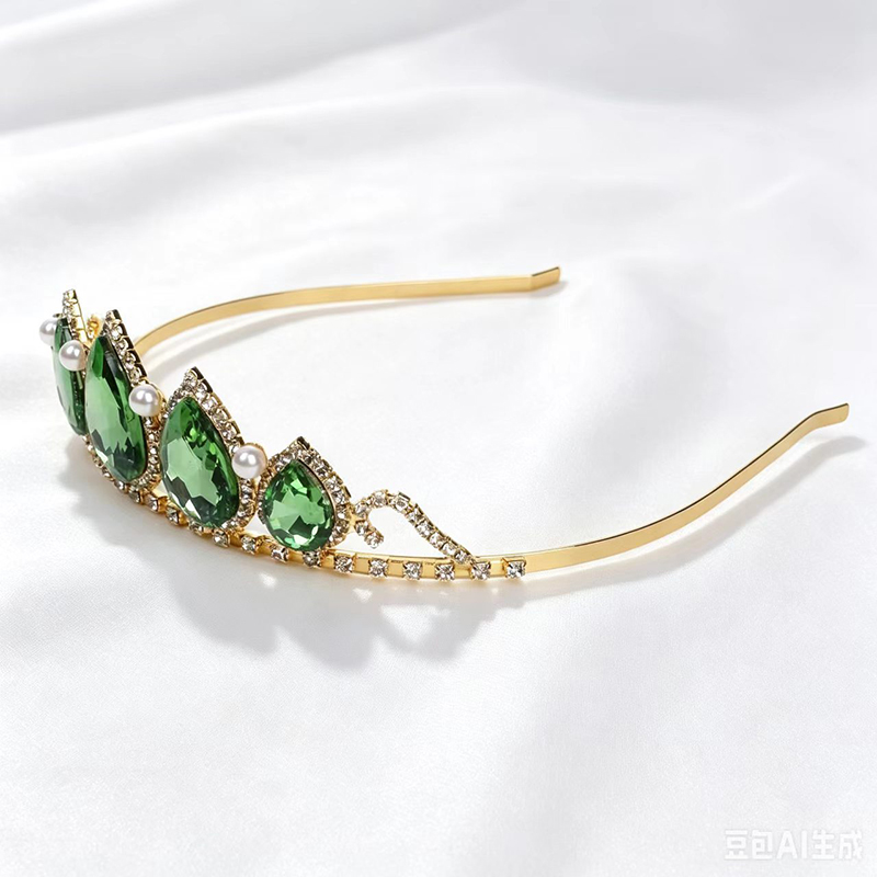 Women Accessories Dropshipping - Green Water Drop Rhinestone Crystal Crown