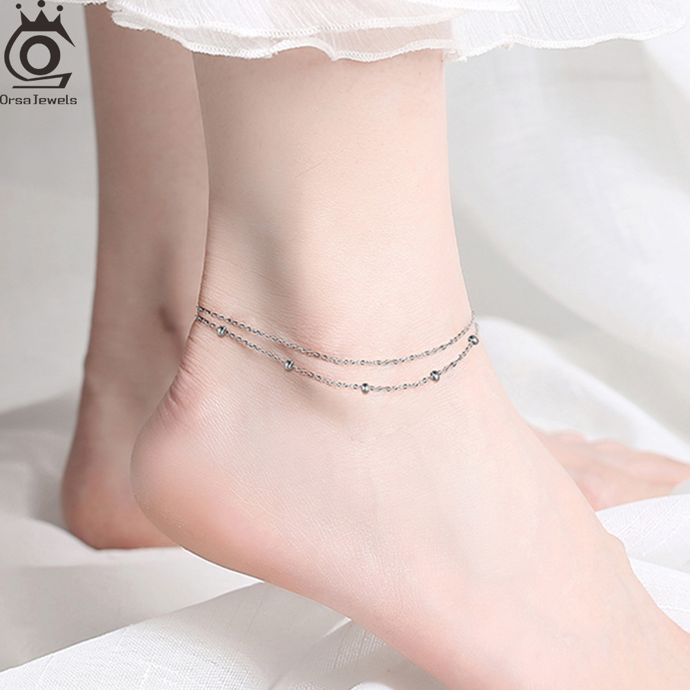 ORSA JEWELS Fashion 925 Sterli - Beaded Anklet Chain recension och pris