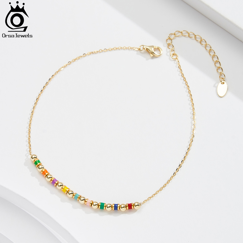 ORSA JEWELS 925 Sterling Silve - Beaded Anklet Chain recension och pris