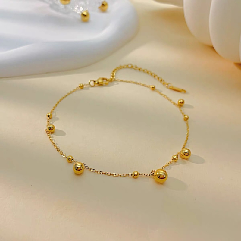 18k gold ball round bead ankle - Beaded Anklet Chain recension och pris