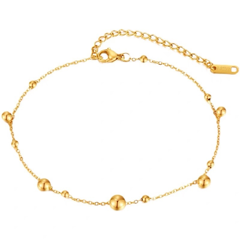 18k gold ball round bead ankle - Beaded Anklet Chain recension och pris
