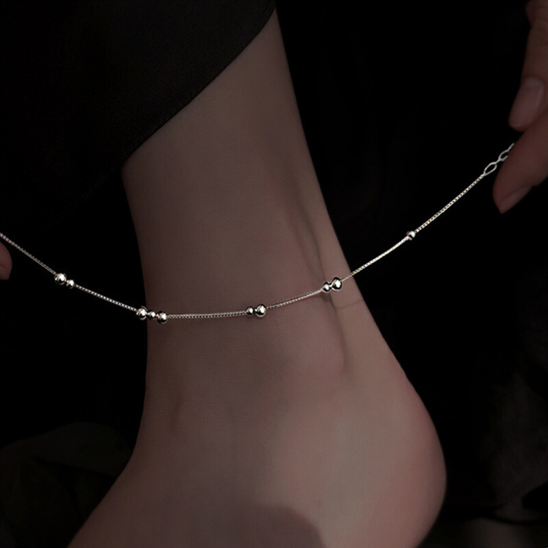 925 Sterling Silver Geometric  - Beaded Anklet Chain recension och pris